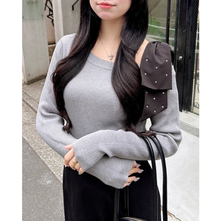 12Gワンショル肩リボンビジュー付ニット | INGNI  | 詳細画像7 