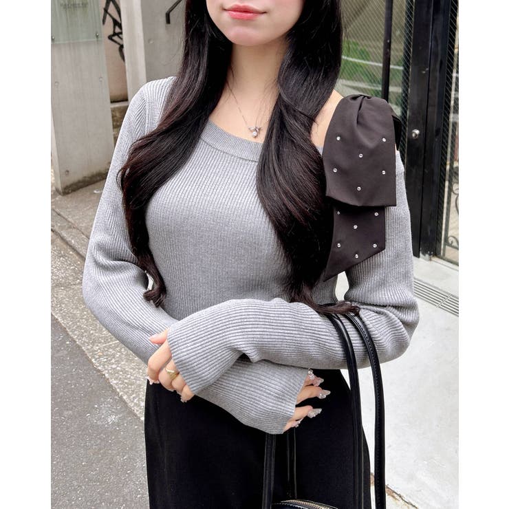 12Gワンショル肩リボンビジュー付ニット | INGNI  | 詳細画像1 