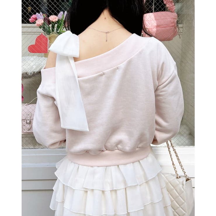 裏毛肩リボン胸ロゴワンショルTOPs | INGNI  | 詳細画像4 