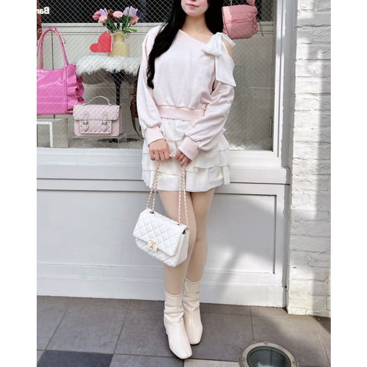 裏毛肩リボン胸ロゴワンショルTOPs | INGNI  | 詳細画像3 