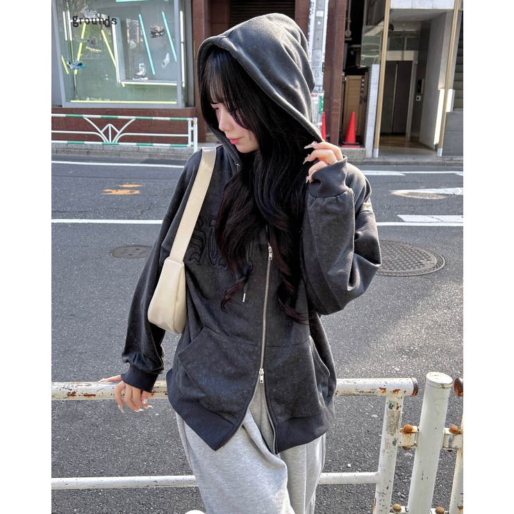 ムラ染め貼付ロゴZIPパーカー | INGNI  | 詳細画像1 