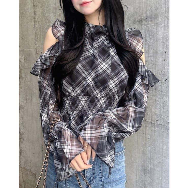 クロ/チェック | 2Wayリボン肩あきフリルBL | INGNI 