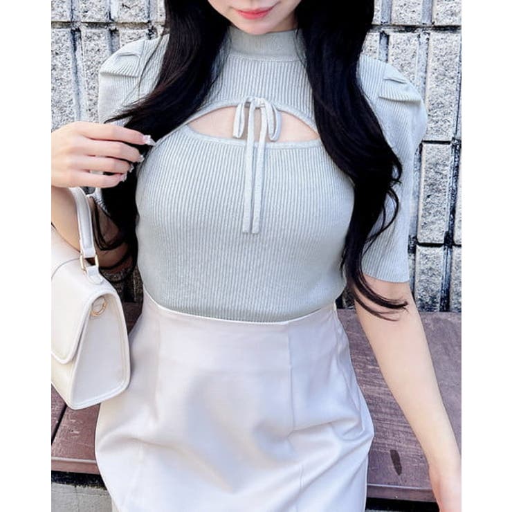 サックス | デコルテオープン5分袖ニット | INGNI 