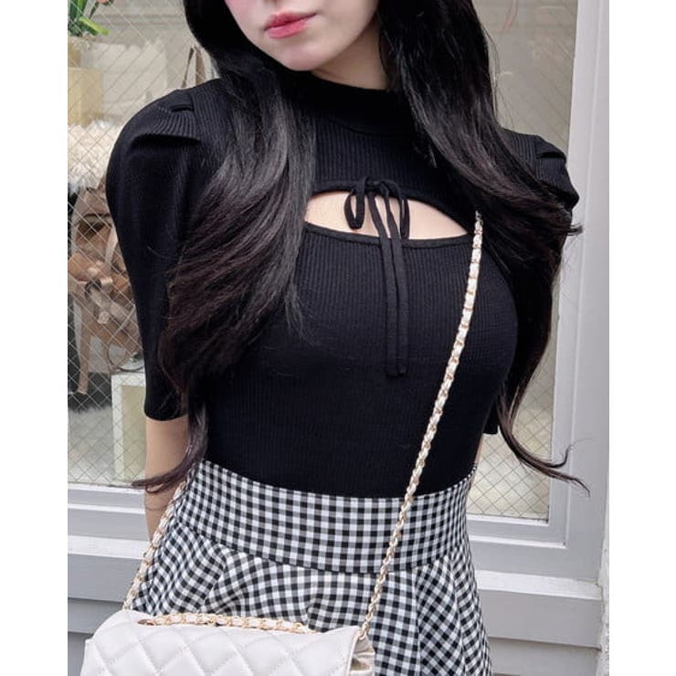 クロ | デコルテオープン5分袖ニット | INGNI 