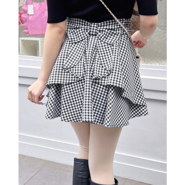 クロ/ギンガム | Backリボンチェック柄フレアスカパン | INGNI 