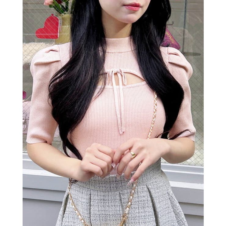 ピンク | デコルテオープン5分袖ニット | INGNI 