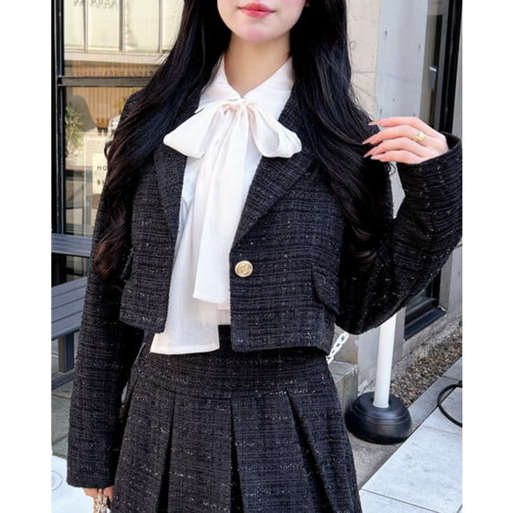 クロ/ツイード | ツイードショートテーラードジャケット | INGNI 