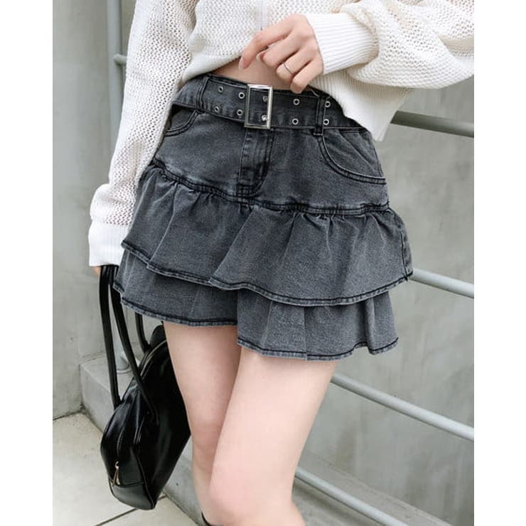 グレー | ベルト付デニムフリルミニスカパン | INGNI 