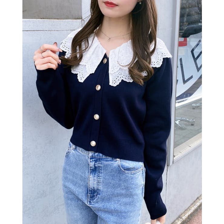 コン | 12Gレースフリル衿ニットカーディガン | INGNI 