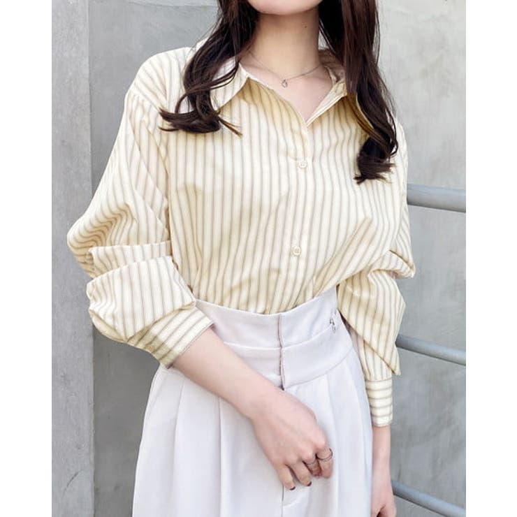 ベージュ/ストライプ | 2wayオフショルストライプ柄SH | INGNI 