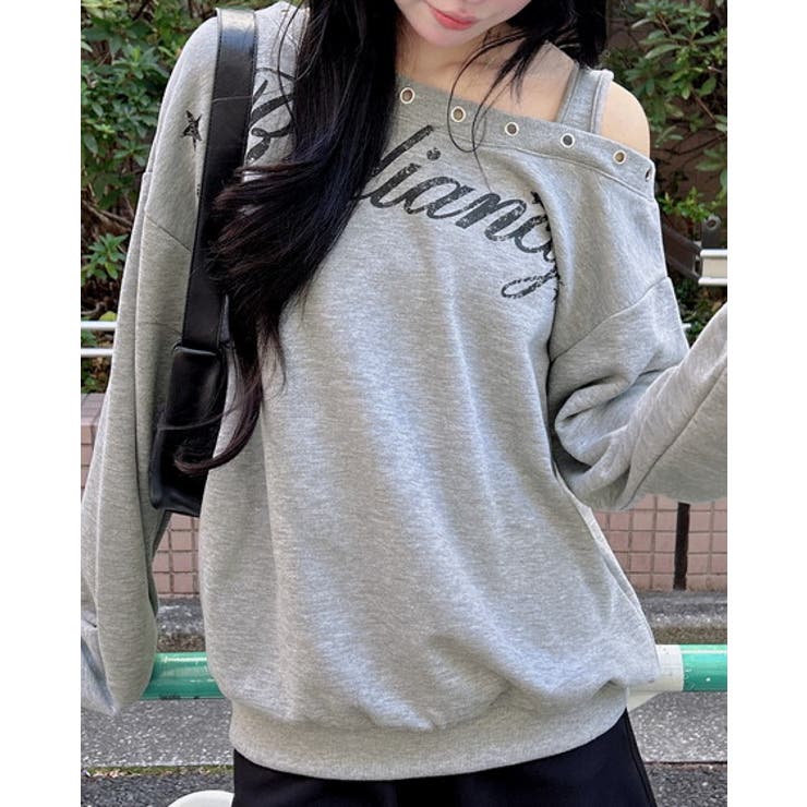 グレー | ハトメオフショルロゴ裏毛TOPs | INGNI 