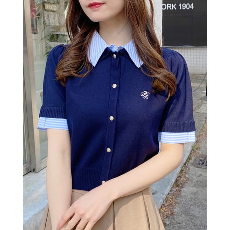 コン/レースシロ | 12G Wカラー配色半袖ポロニット | INGNI 