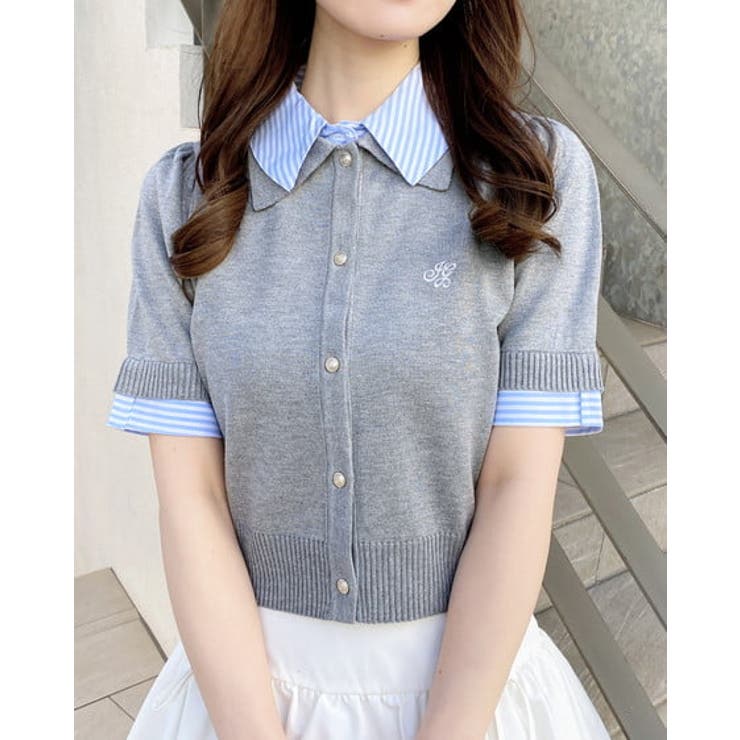 ボルドー/チャコールグレー | 12G Wカラー配色半袖ポロニット | INGNI 