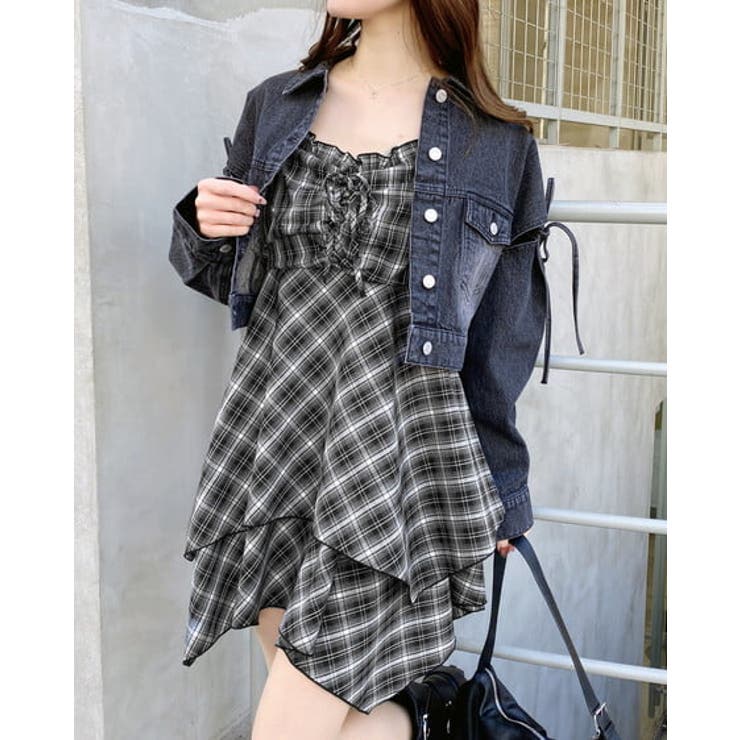 クロ/チェック | チェック柄イレヘムミニキャミワンピ | INGNI 