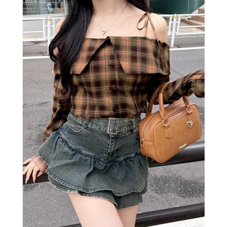 ブラウン/チェック | オフショルチェックシャツ | INGNI 