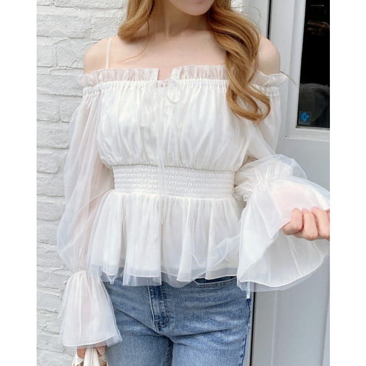 オフホワイト | チュールオフショルブラウス | INGNI 