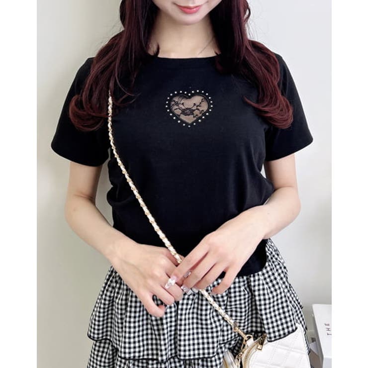 クロ | ハートレース抜きサイドギャザーT | INGNI 