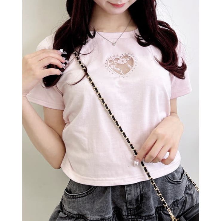 ライトピンク | ハートレース抜きサイドギャザーT | INGNI 