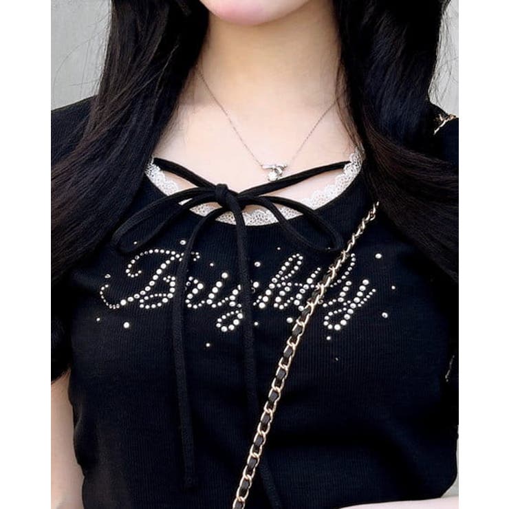 リボン付レース出しラインストーンロゴTOPs | INGNI  | 詳細画像6 