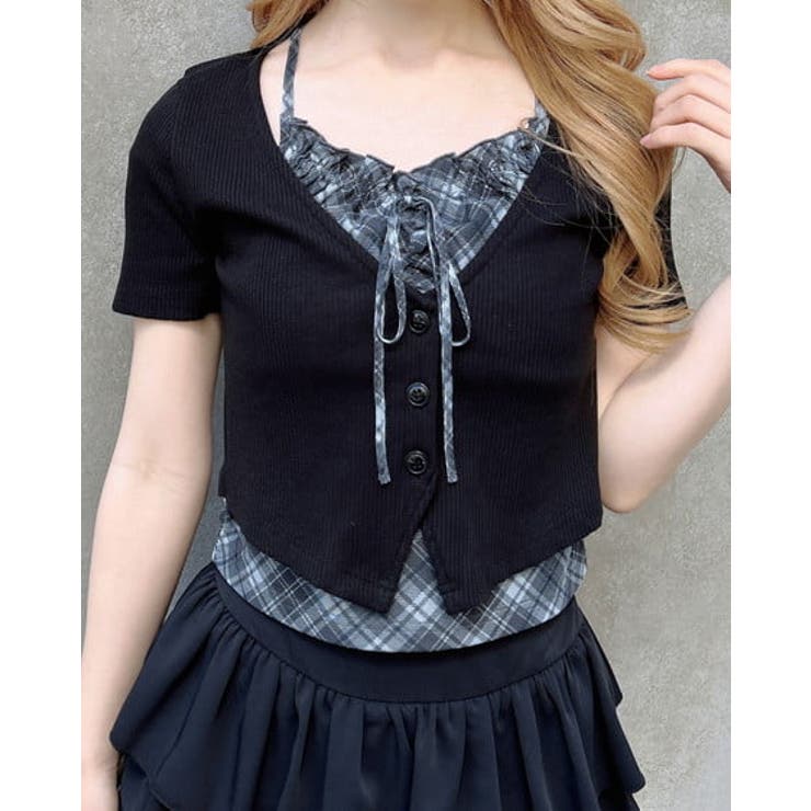 クロ/グレー | レイヤードカーデトップス | INGNI 