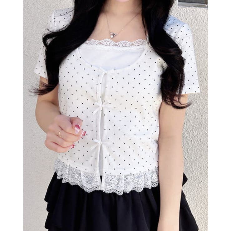 オフクロ/ドット | レイヤード前リボンリブTOPs | INGNI 