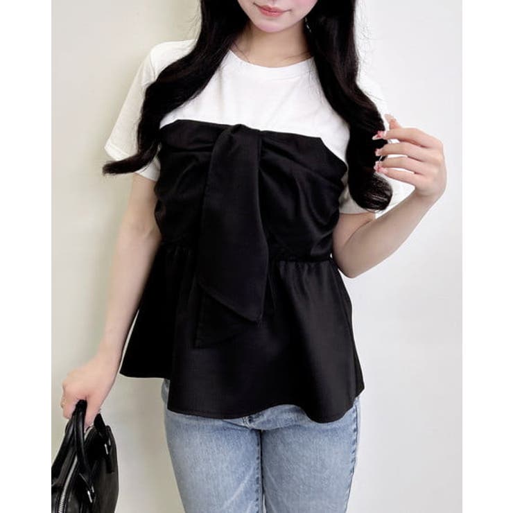 オフホワイト/クロ | リボンドッキングTOPs | INGNI 