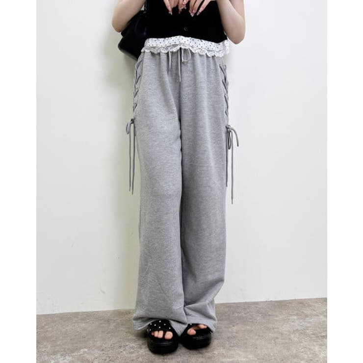 グレー | サイドレースアップ裏毛パンツ | INGNI 