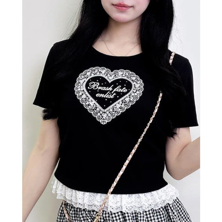クロ | レースハートロゴ裾レース出しリブTOPs | INGNI 
