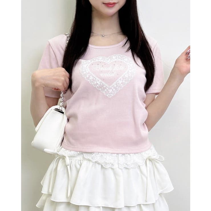ライトピンク | レースハートロゴ裾レース出しリブTOPs | INGNI 