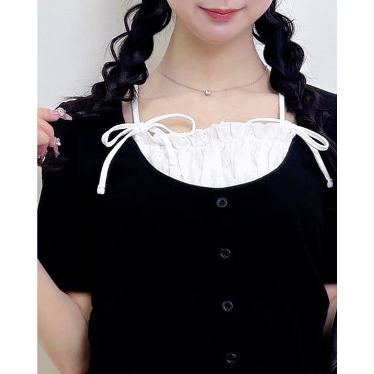 クロ | キャミレイヤード風ダブルリボンレースリブTOPs | INGNI 