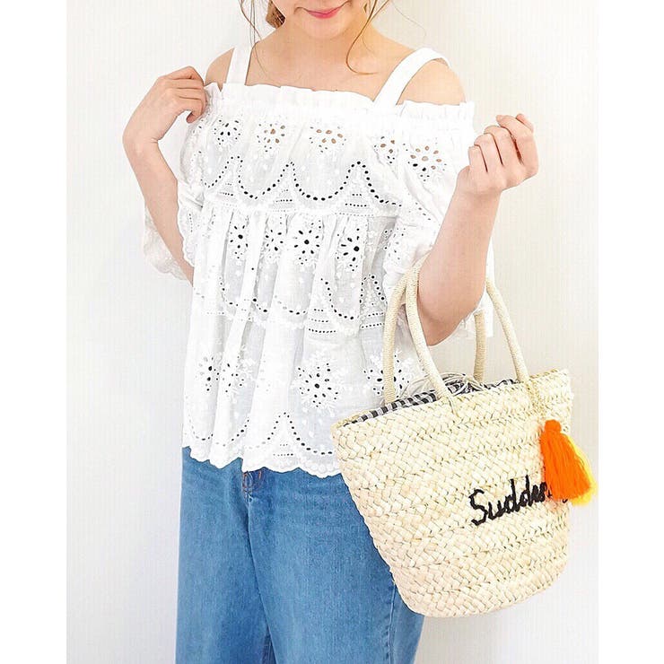 かごバッグ ストローバッグ ロゴ 文字刺繍 大容量 ビーチ 夏 org.jpg