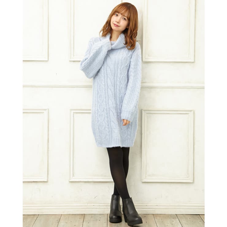 INED シャギータートルニットワンピース CanCam1月号掲載商品】シャギーケーブルオフタートルニットワンピース