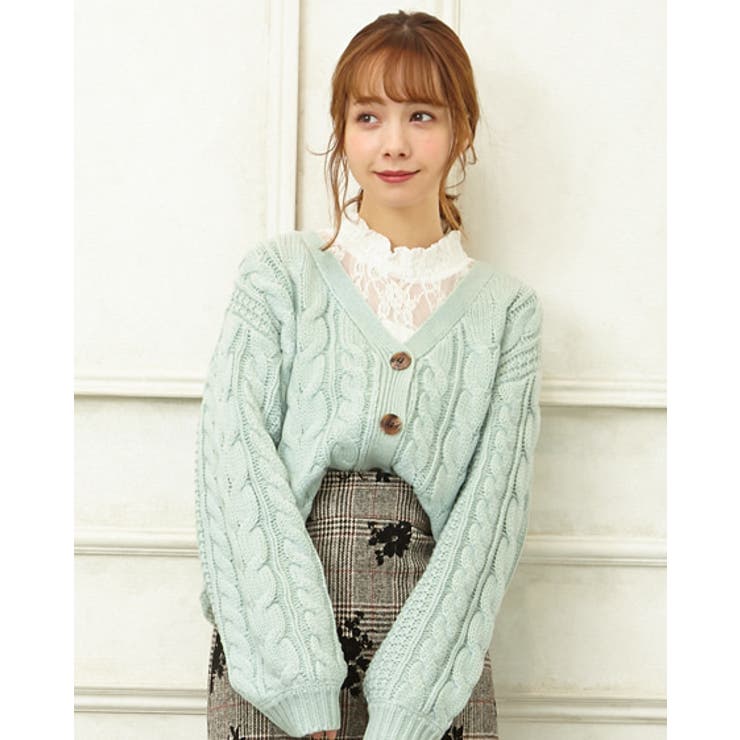 ケーブルショートVネックカーディガン[品番：INGW0004486]｜INGNI  （イング）のレディースファッション通販｜SHOPLIST（ショップリスト）