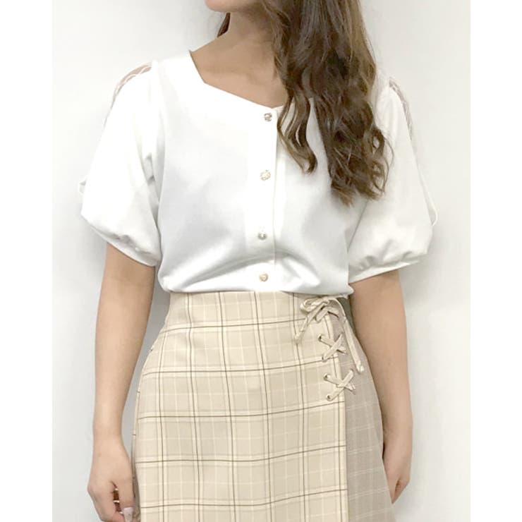 ナシポン袖レースいろいろボタン付TOPS[品番：INGW0005083]｜INGNI
