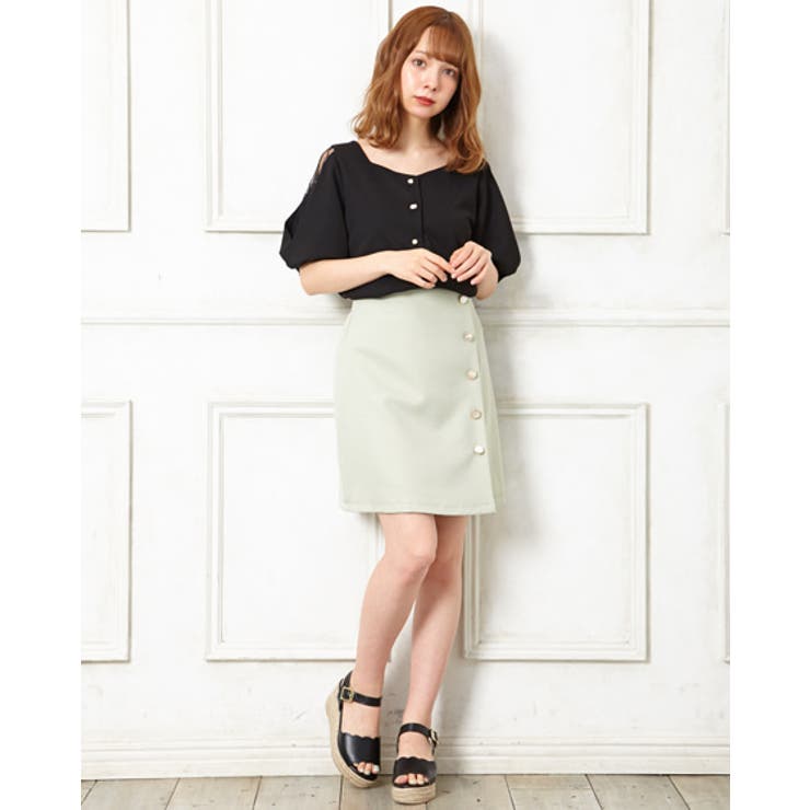 ナシポン袖レースいろいろボタン付TOPS[品番：INGW0005083]｜INGNI