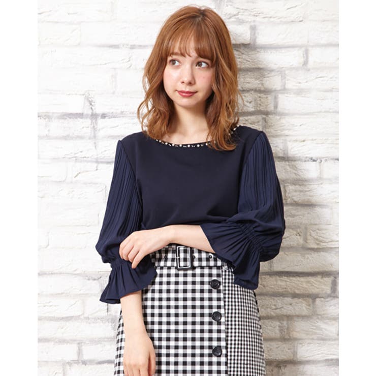 ぷくさん専用ページ 梨地ポンチ袖プリーツ装飾付5分袖TOPS[品番：INGW0005003]｜INGNI