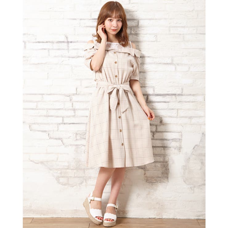 レースレイヤーチェック柄オフショル/OP[品番：INGW0005141