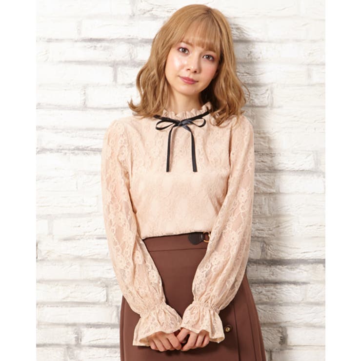 レースボウタイ付長袖 総レース シャツ[品番：INGW0005274]｜INGNI