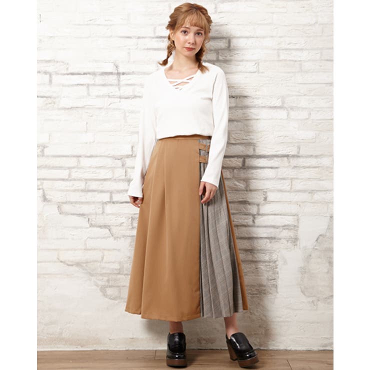 サイドベルトチェック柄プリーツ切替/SK[品番：INGW0005250]｜INGNI