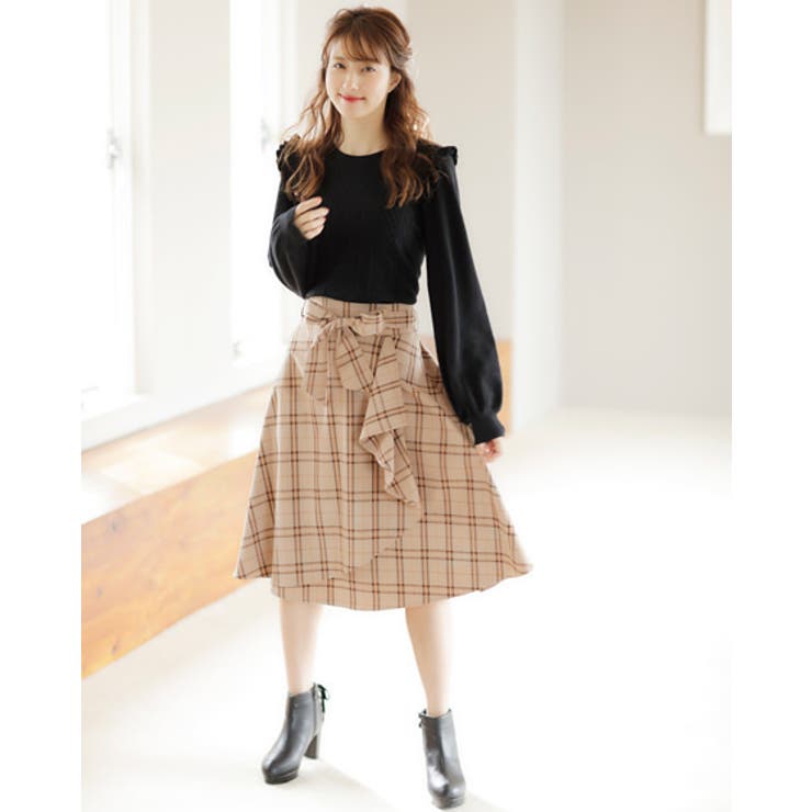 チェック柄ラッフルミディ/SK[品番：INGW0005437]｜INGNI