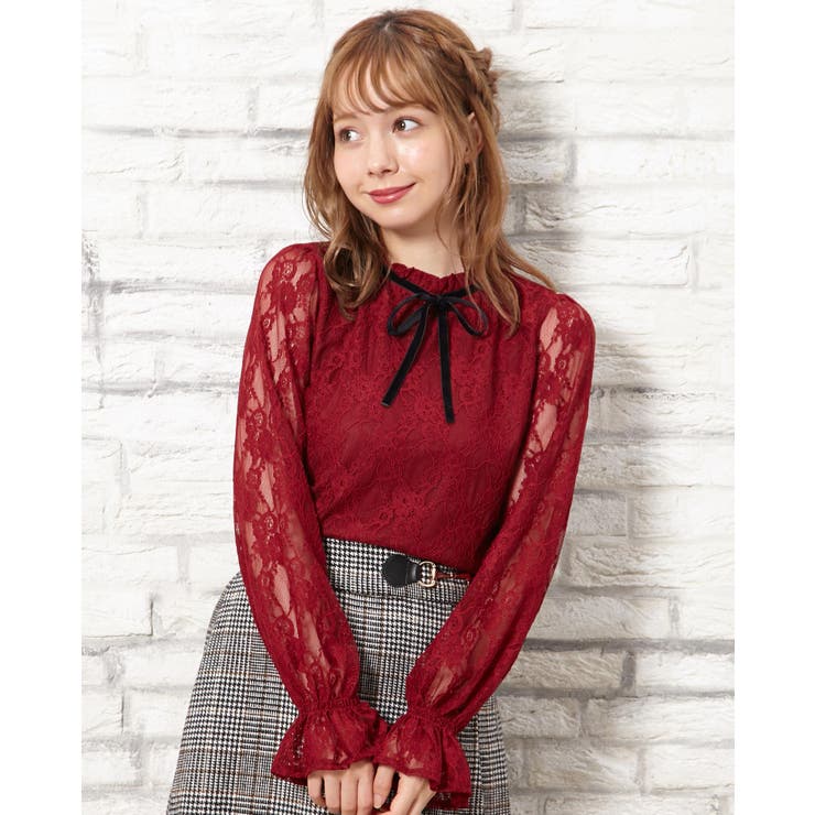 レースボウタイ付長袖 総レース シャツ[品番：INGW0005274]｜INGNI