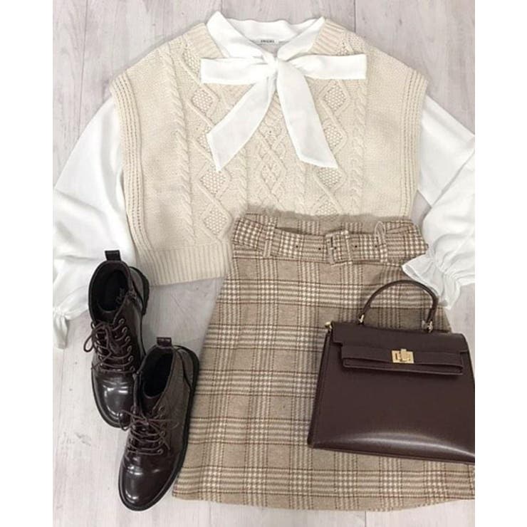 3Gケーブルニットベスト＆ボウタイブラウスSET | INGNI  | 詳細画像10 