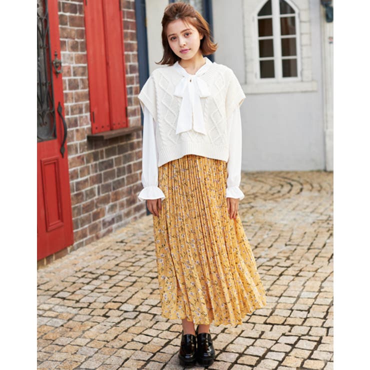 3Gケーブルニットベスト＆ボウタイブラウスSET | INGNI  | 詳細画像7 