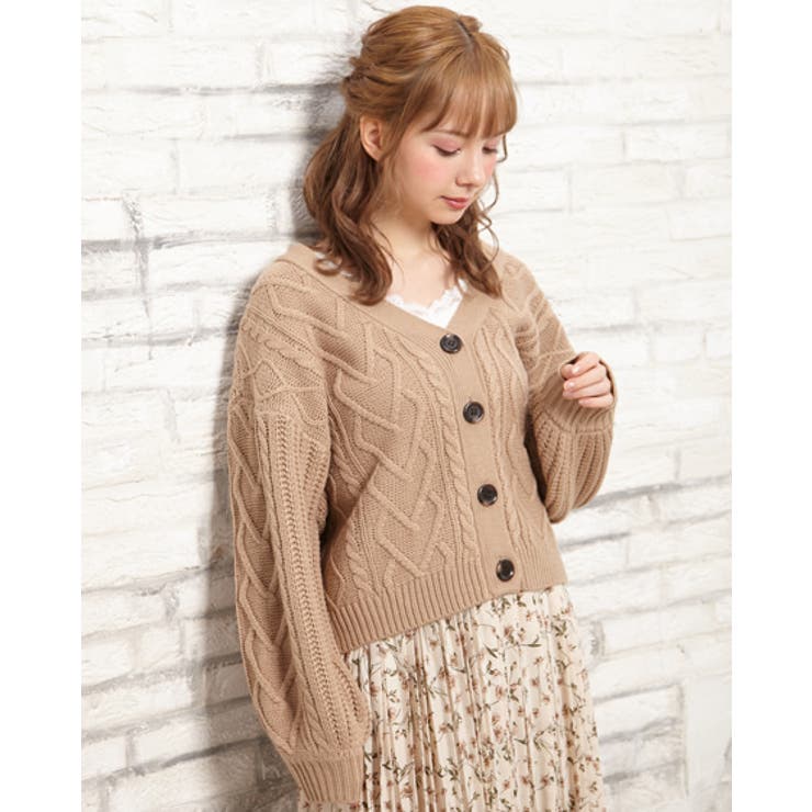 スローブイエナ★ケーブルショートカーディガン★ベージュ ケーブルショートカーディガン｜INGNI(イング) 公式通販｜INGNI STORE