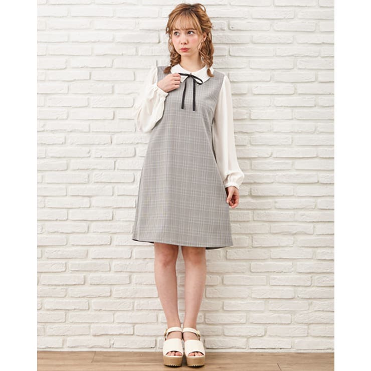 袖異素材チェック柄AラインOP[品番：INGW0005705]｜INGNI