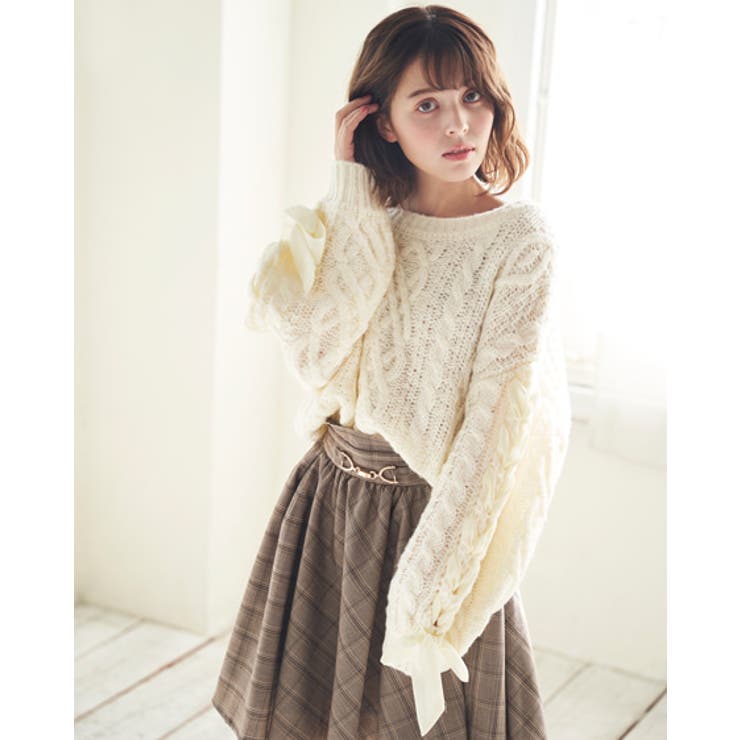 3G袖レースアップリボンケーブルニット[品番：INGW0006487]｜INGNI