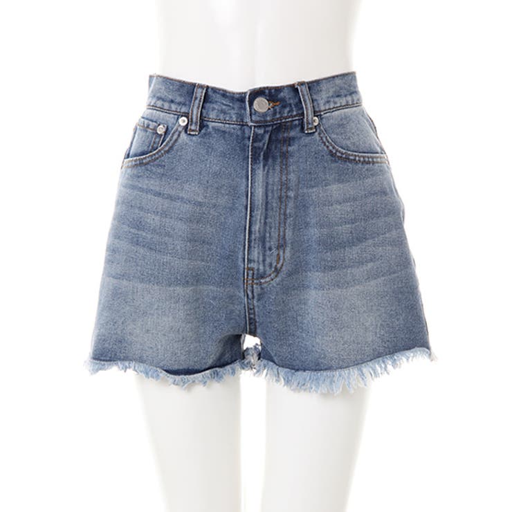 デニムブルー カットオフショートパンツ AZUL by moussy（アズールバイマウジー）の「CUTOFF DENIM SHORT