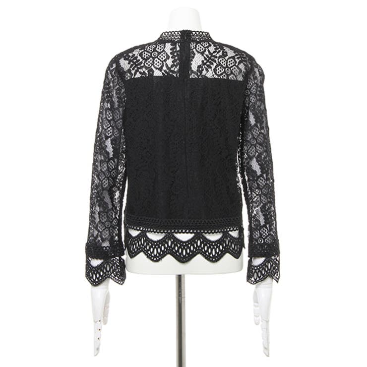 &ellecy　レース素材 長袖トップス 黒 赤プリント &ellecy レース素材 長袖トップス 黒 赤プリント - メルカリ