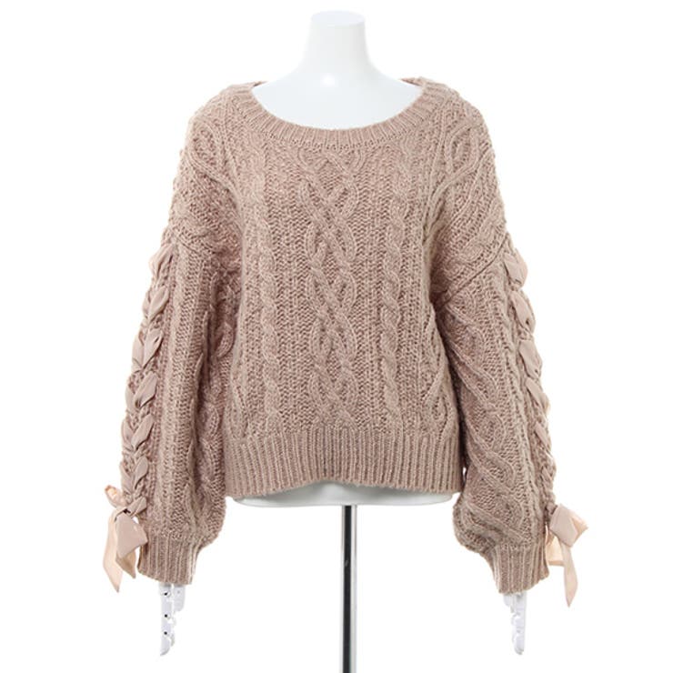 3G袖レースアップリボンケーブルニット[品番：INGW0006487]｜INGNI