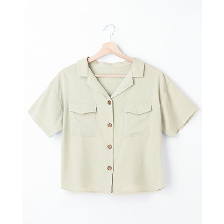 リネンライクショートシャツ オレンジ - シャツ/ブラウス(半袖/袖なし)